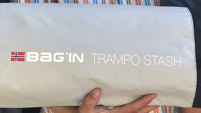 Close-up of a bag for wrapping tarpaulin with the name Bag'in